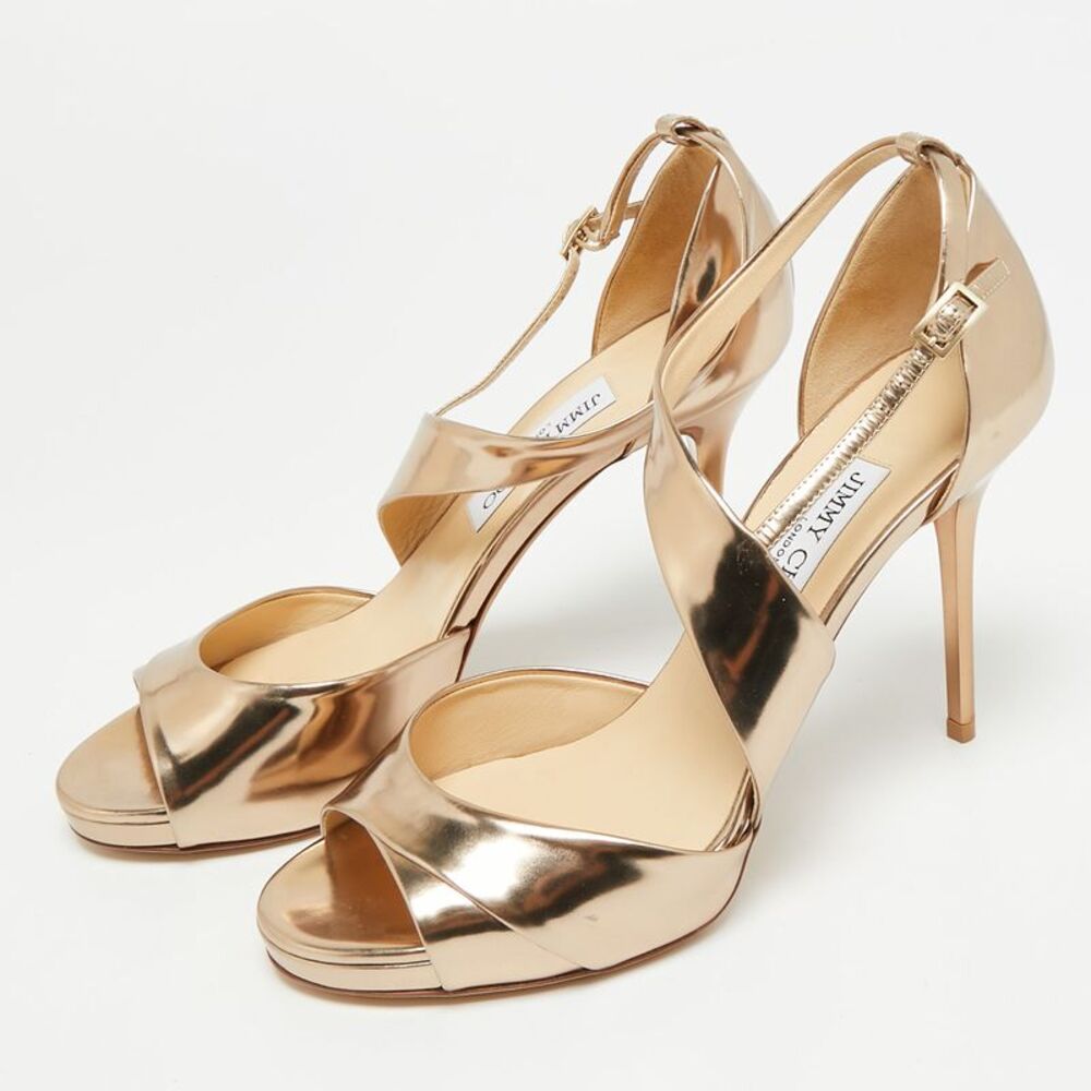 Jimmy Choo Lana Size 38.5 Gold Leather Ankle Strap Sandals - Picture 2 of 7